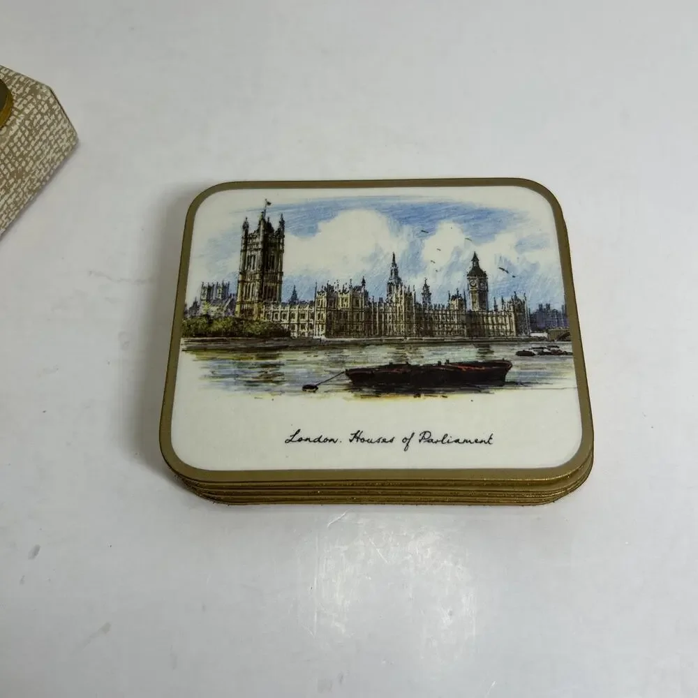 Vtg Coasters London England Landmarks Cork Backs Qty 6 WJB Ltd Made In Britain